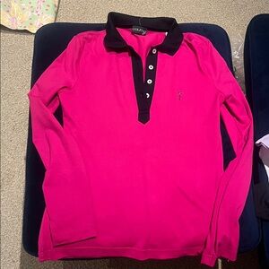 Women’s golfino Hot Pink Polo Long-Sleeve Top with Black Collar 12 /L